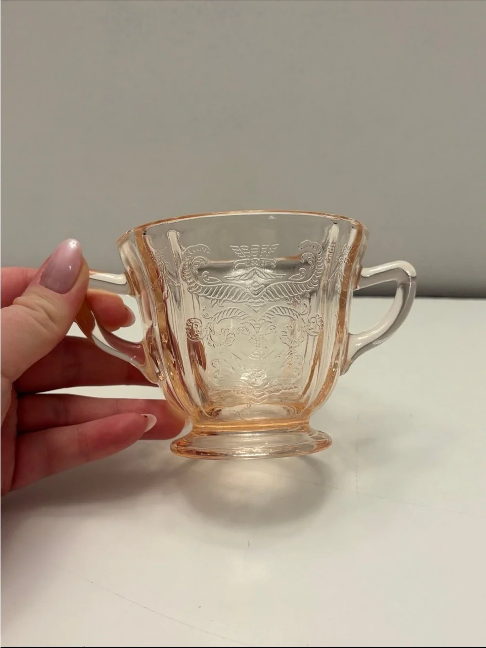 Pink depression glass Madrid pattern sugar cup